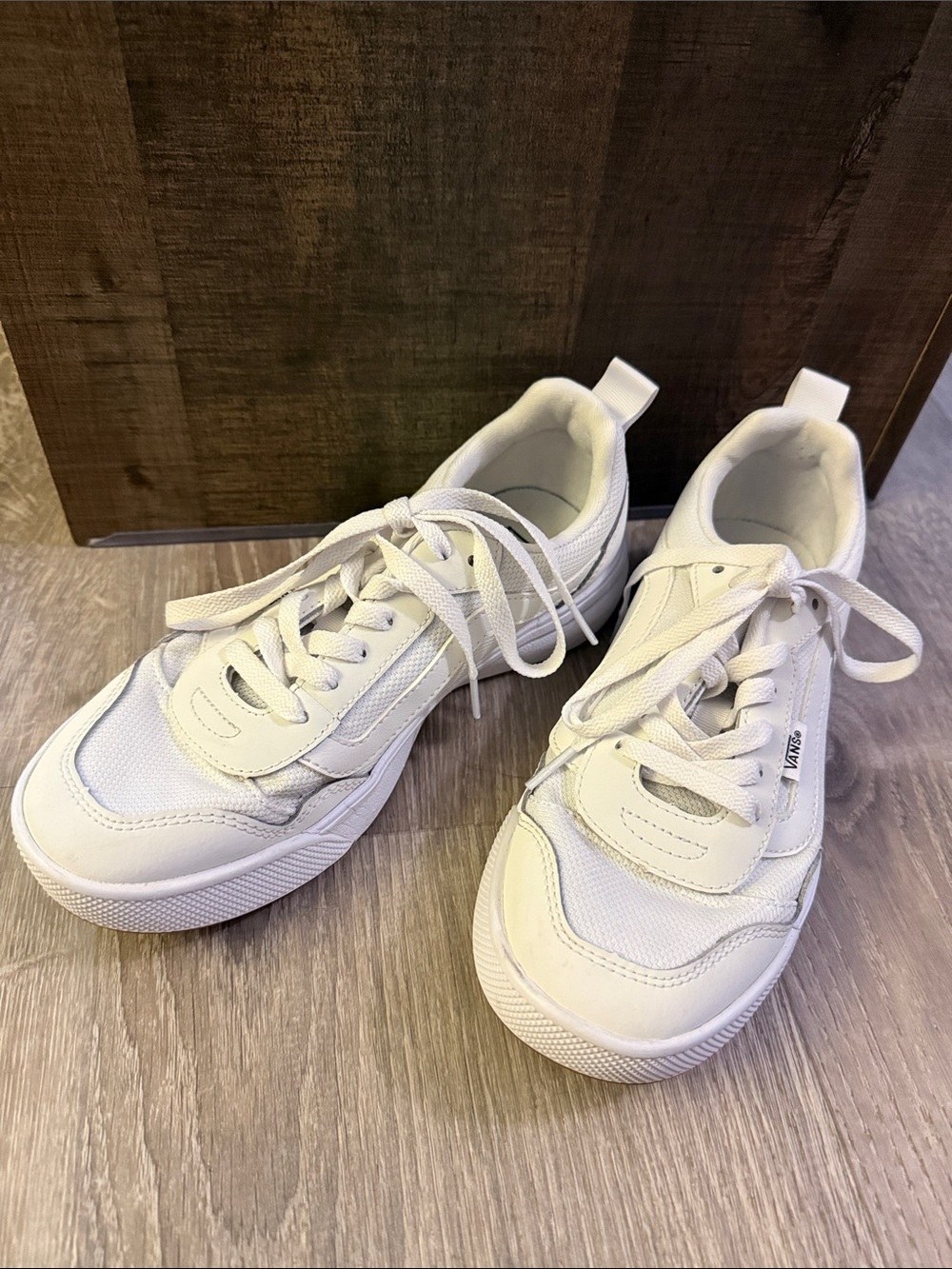 Vans White Low-Profile Lace-Up Platform Sneakers